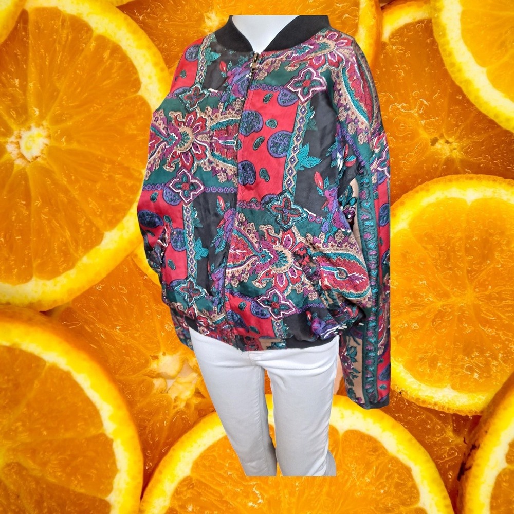 Naked Silk Vintage Bomber Jacket Floral‎ Print Full Zip Multicolor M